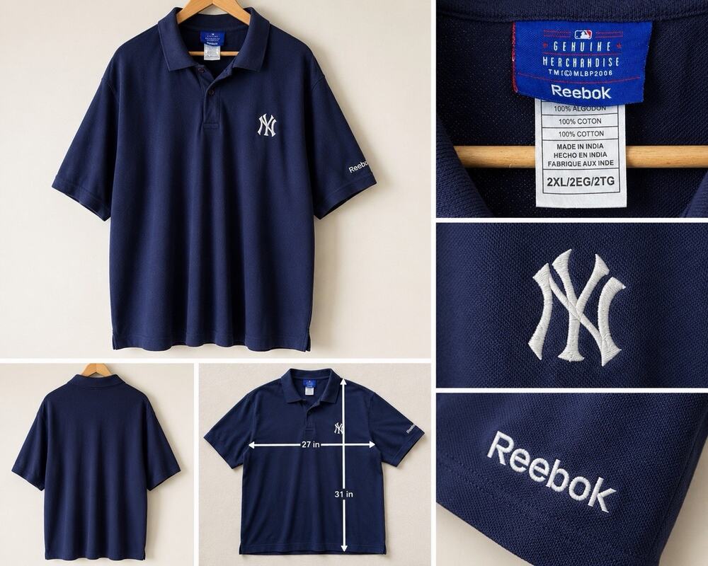 Vintage Reebok NY Yankees Polo Shirt MLB Genuine Merchandise 2XL